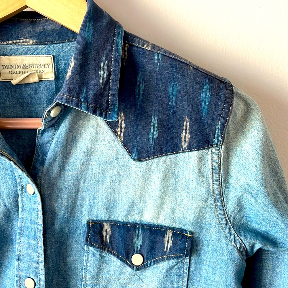 Denim & Supply Denim Western Ikat Textured Snap Button Down Shirt-Medium
